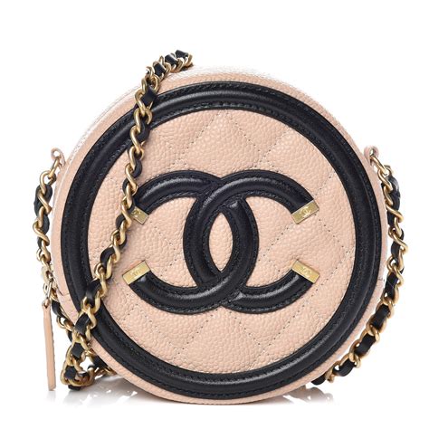 chanel filigree beige black|CHANEL Caviar Quilted Round Filigree Crossbody Beige Black .